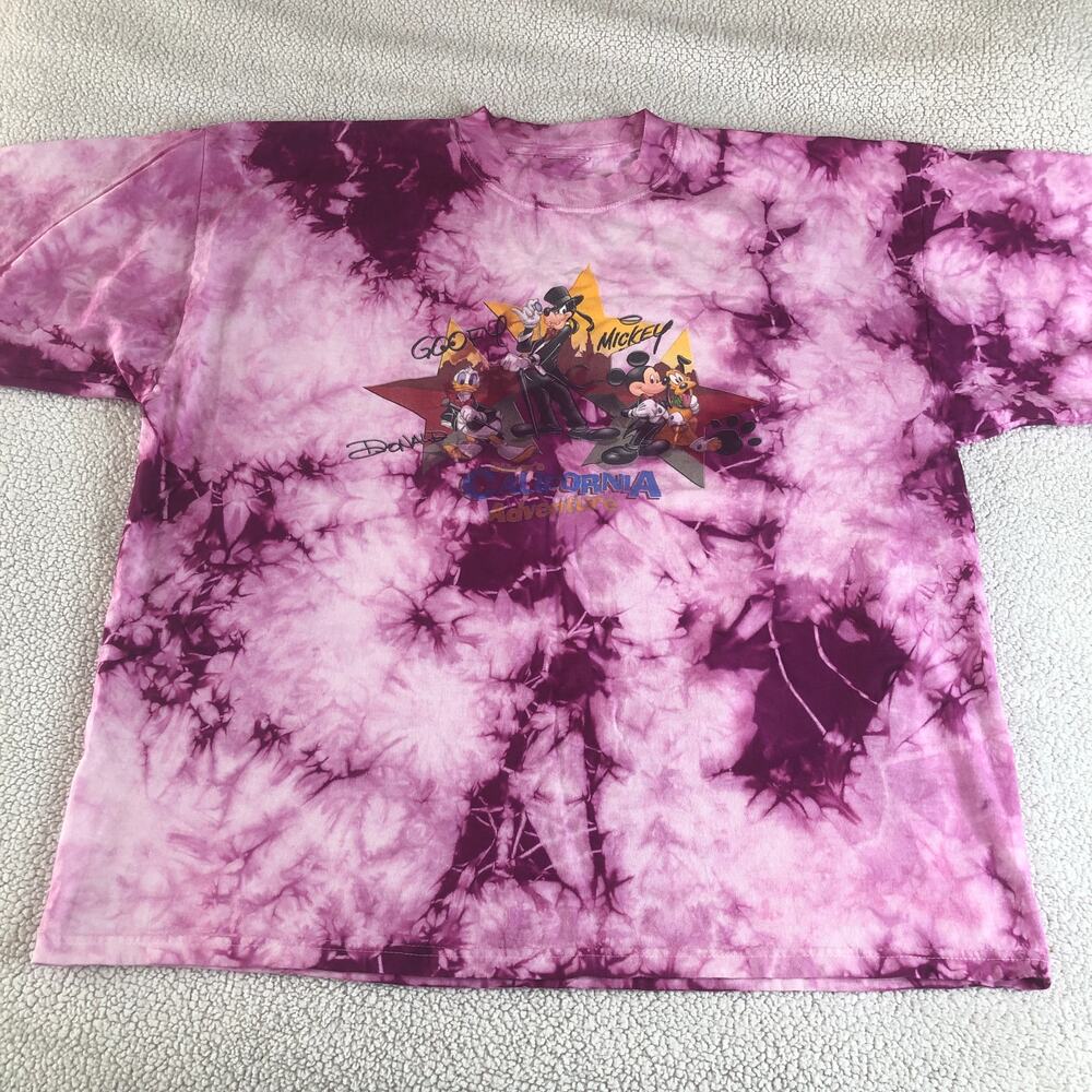 Disney reworked hand tie dyed violet purple Goofy Mickey Donald Duck tshirt